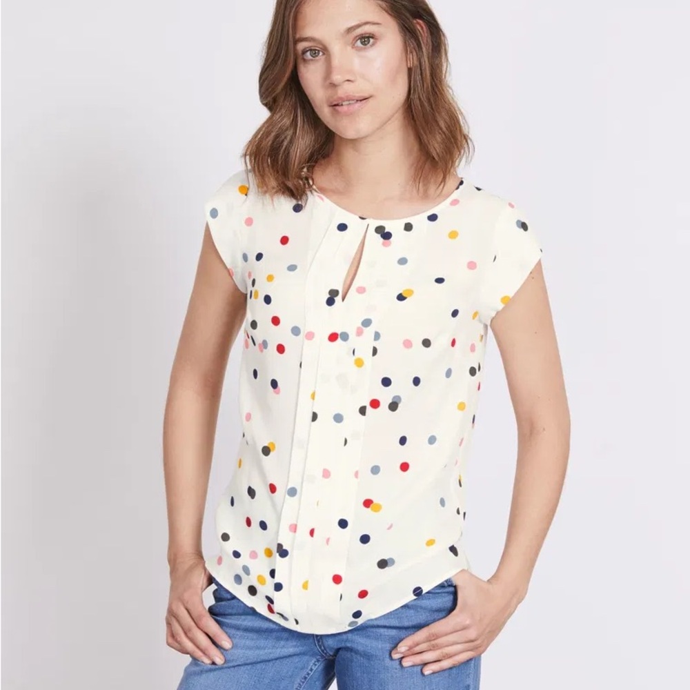 Boden Pleat Front Top - Polka Dot Cap Sleeve Blouse Size 8